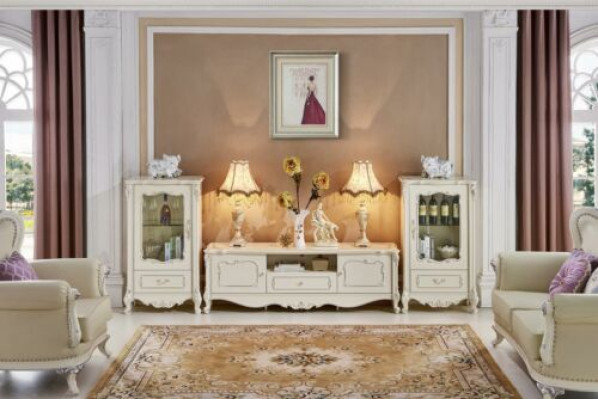 Klassiek barok meubelset massief houten wandkast dressoir vitrine 3-delig