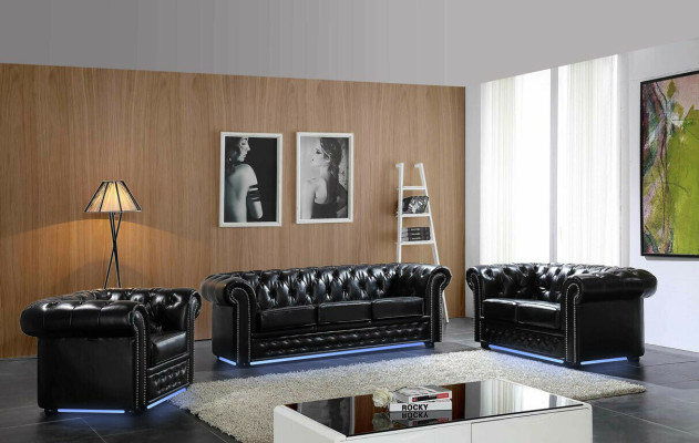 Chesterfield leren bank bank bank stof stoel set gestoffeerd garnituur 3+2 zitter