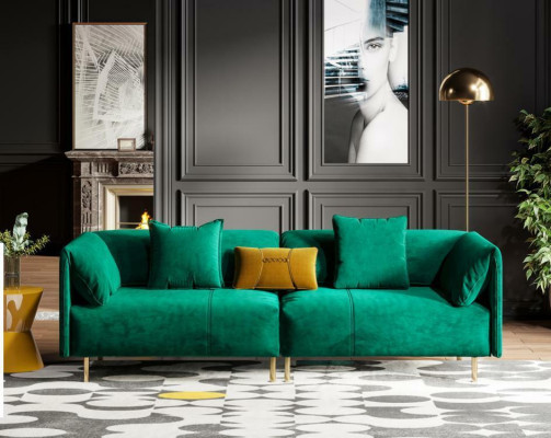 Bankstel met 2 zitplaatsen Velvet tweezits ontspannen fluweel hout club zetel ontwerp bank lounge