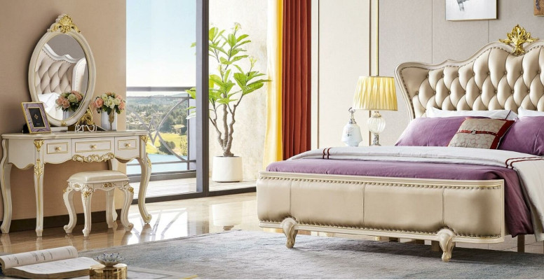 Bed Meubels Nachtkastje 3-delig Slaapkamer Set Chesterfield Massief hout