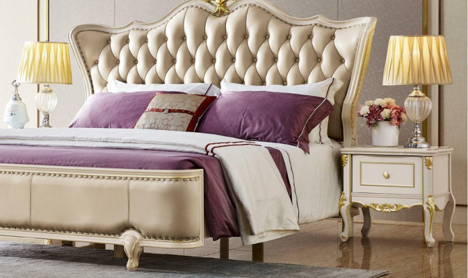 Bed Meubels Nachtkastje 3-delig Slaapkamer Set Chesterfield Massief hout