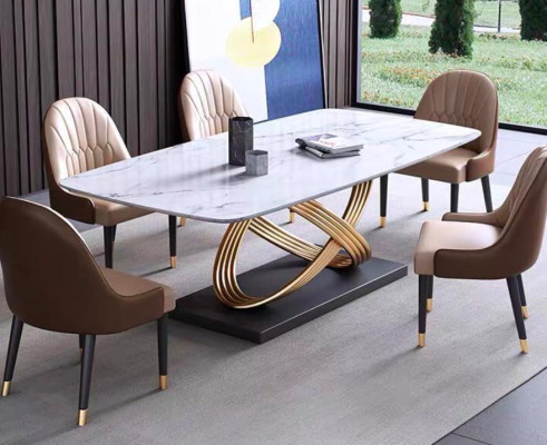 Luxe tafel van metaal Eettafel Mega Design Tafels Roestvrij staal Marmerimitatie Eettafel