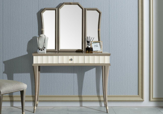 Kaptafel met spiegel Luxe slaapkamer console Nieuwe 2-delige set Massief hout