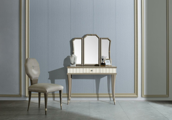 Kaptafel met spiegel Luxe slaapkamer console Nieuwe 2-delige set Massief hout