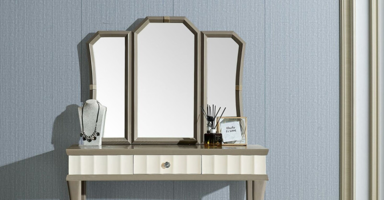 Kaptafel met spiegel Luxe slaapkamer console Nieuwe 2-delige set Massief hout