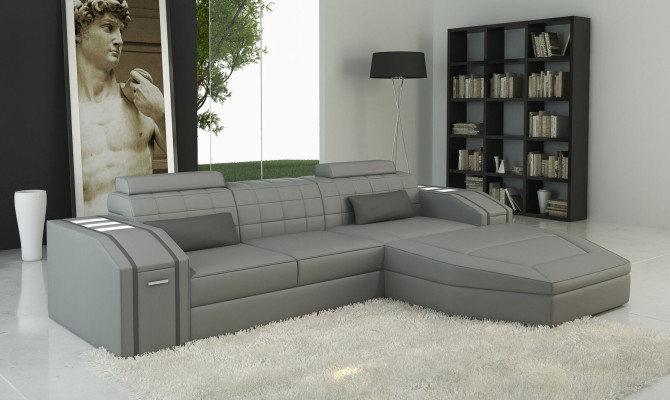 Verlichte woonkamer lederen bank bank hoekbank modulaire bank groot