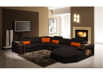 Woonlandschap Woonkamer Hoekbank Lederen Bank Bank Bekleding Set