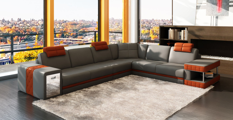 Leren bank Bank Bank Bekleed hoek Zitje Hoekbank Woonkamer