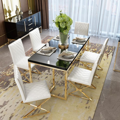Luxe eettafel eetkamer meubels inrichting tafel metaal goud eettafels