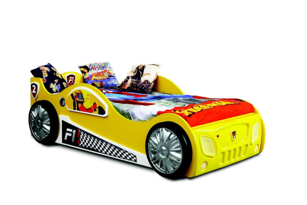 Raceautobedmatras autobed kinderkamerbedden meubels geel kinderbed