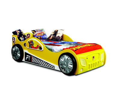 Raceautobedmatras autobed kinderkamerbedden meubels geel kinderbed