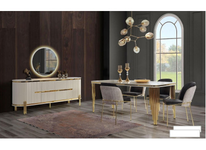 Metaal meubilair eetkamer set tafel stoel commode eetkamerset stoelen 6-delig.