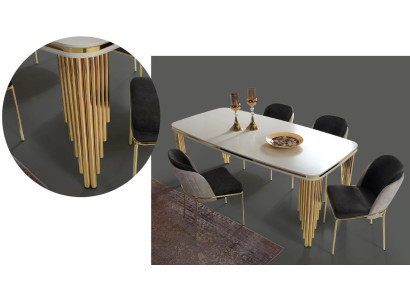 Eetkamerset Luxe eettafel 4x stoelen Eetgroep Tafel roestvrij staal Compleet set 5-delig