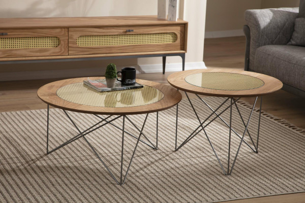 Italiaanse stijl 2x salontafels rond luxe bruin woonkamer tafel