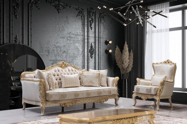 Bankstel 3-zits woonkamer bank klassiek design luxe bankstel textiel nieuw