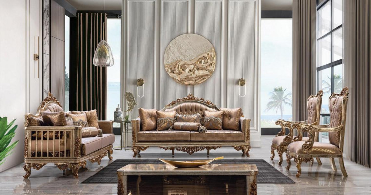 Bank 3-zits woonkamer bankstel textiel luxe klassiek design driezits