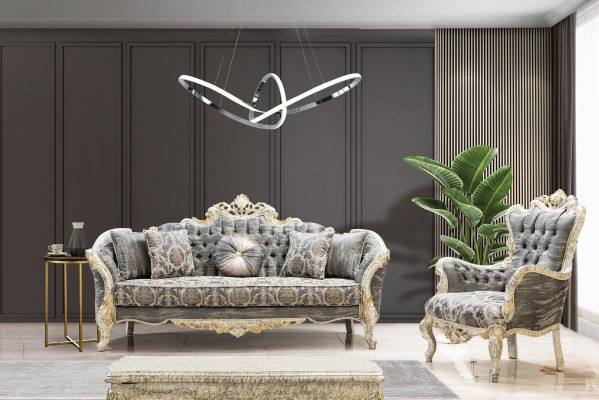 Barokbank 3-zits Grijs Woonkamer Klassiek Design Bank Stof