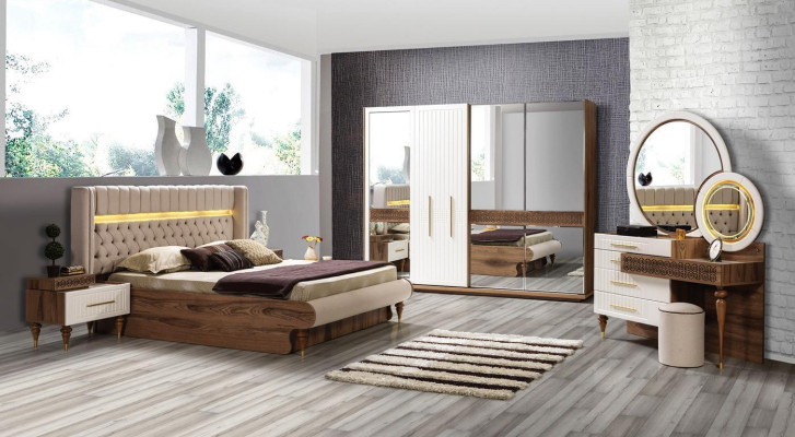 Slaapkamer Bed 2x Nachtkastjes 5-delige Set Compleet Design Meubels Luxe