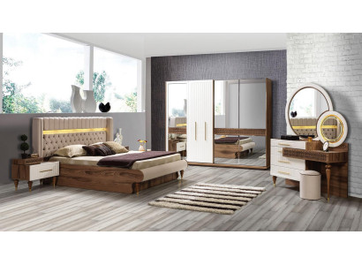 Slaapkamer Bed 2x Nachtkastjes 5-delige Set Compleet Design Meubels Luxe