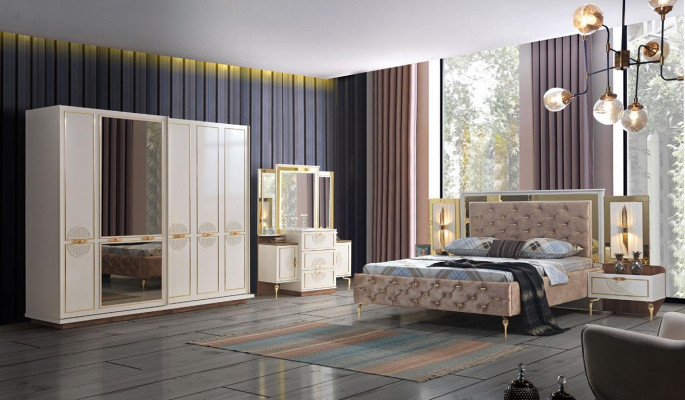 Elegant slaapkamer set in luxueus ontwerp met prachtige patronen.