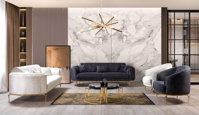 Sofaset 3311 set 3-zits bank gestoffeerd meubilair textiel stof luxe nieuw