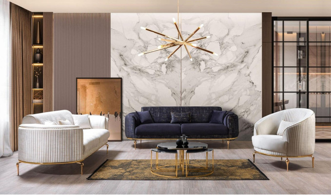 Sofaset 3311 set 3-zits bank gestoffeerd meubilair textiel stof luxe nieuw