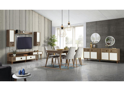 Eetkamer compleet set tafel 4x stoelen eetgroep houten tafel tafels 12-delig