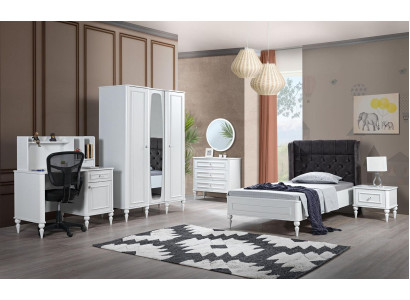 Jongeren Kinderkamer Set Slaapkamer Modern Kast Bed Nachtkastje 6-delig