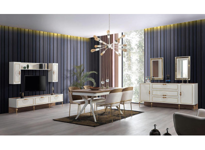Eetkamer eetgroep set tafel 4x stoelen dressoir 2x spiegel 8-delig nieuw
