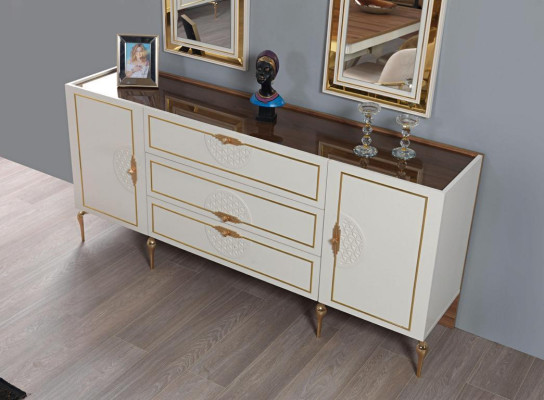 Eetkamerset Tafel 4x Stoel Dressoir Spiegel Meubels 7-delig nieuw Modern