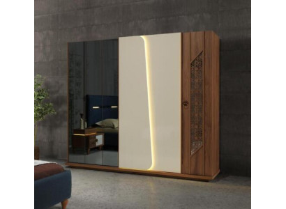 Slaapkamer kledingkast kast houten ontwerp bruin luxe LED-kasten
