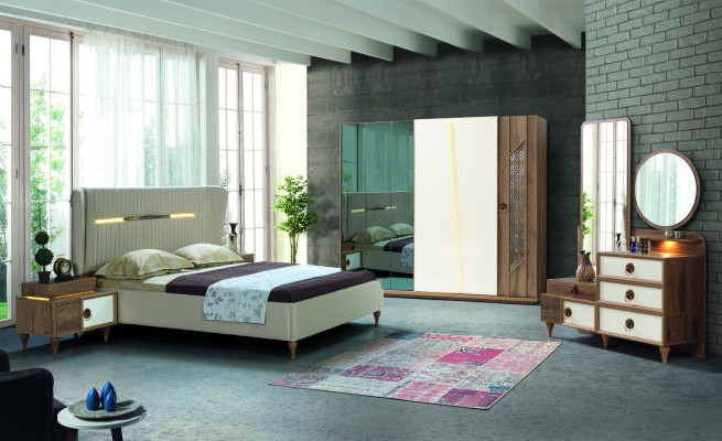 Slaapkamer kledingkast kast houten ontwerp bruin luxe LED-kasten