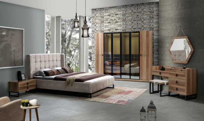 Slaapkamer spiegel dressoir hout modern design luxe bruin nieuw