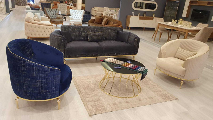 Woonkamer fauteuil gestoffeerde 1-zits bank Modern Textiel Nieuw Blauw Luxe -> Woonkamer fauteuil beklede 1-zits bank Modern Textiel Nieuw Blauw Luxe