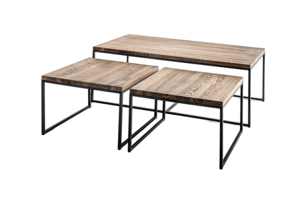 Houten design bijzettafels salontafel bank woonkamer 3x set woonkamer loft