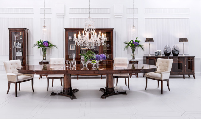 Luxe woonkamer eetkamerset 8 delig meubels tafel dressoir stoelen vitrine