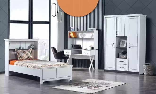 Kinderkamer Slaapkamer Compleet set Bed Bureau Kledingkast 3-delig.