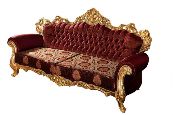 Bordeauxrode bankstel bank goud klassieke meubelen tafel 5-delig.