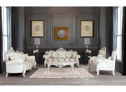 Barok wit bankstel bank bank bekleding meubels fauteuil tafel 5-delig.