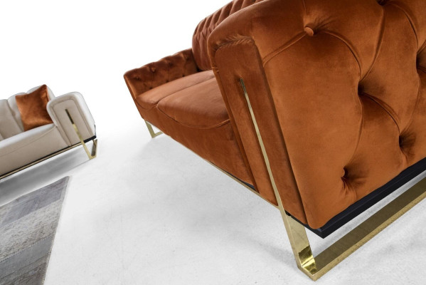 Luxe Chesterfield bankstel 3-zits bruin Cognac, gestoffeerde textielen bankstellen.