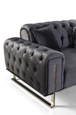 Luxe Chesterfield bank 3-zits grijs bankstel gestoffeerd textiel bankstellen