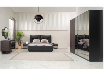 Tweepersoonsbedset Slaapkamer Bed Nachtkastjes Zwart Set 6-delig