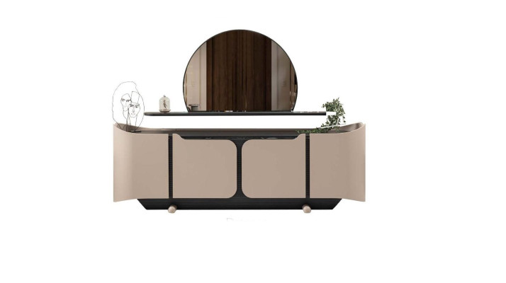 Sideboard Dressoir Ladenkast met spiegel Kast Hout Beige Modern Set