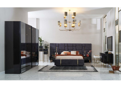 Design tweepersoons bedframe luxe slaapkamer houten set 6-delig zwart