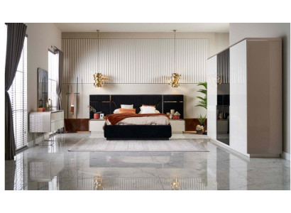 Slaapkamer Luxe Tweepersoonsbed Bedframe Hout Set 6-delig Blauw Design