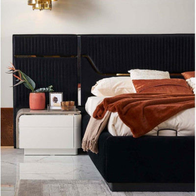 Slaapkamer Luxe Tweepersoonsbed Bedframe Hout Set 6-delig Blauw Design