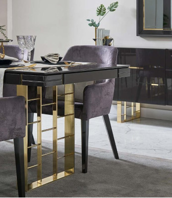 Luxe eethoek eetkamer eetgroep eetkamer meubel set 9-delig hout zwart