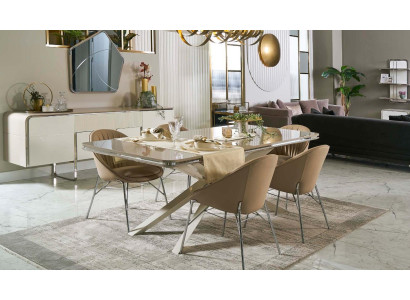 Eetset Eetkamermeubels Hout Eettafel Eethoek Beige Eetkamer 9-delig