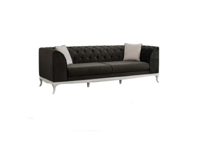 Woonkamer driezits Chesterfield bank bankstel 3-zits zwart stofstoffen sofa.