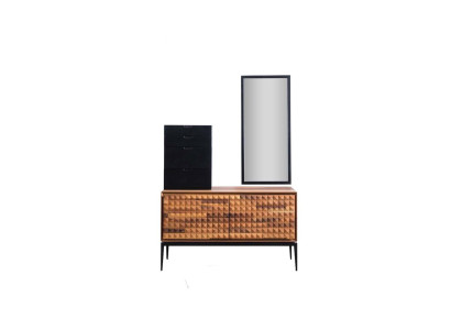 Slaapkamer commode met spiegel Bruin houten aanbouwkast Kommodenset